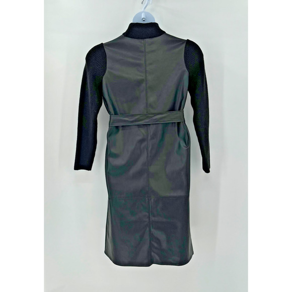 Ann Taylor Petite Faux Leather Knit Dress Medium Mob Wife Turtleneck Belt New - Picture 4 of 10